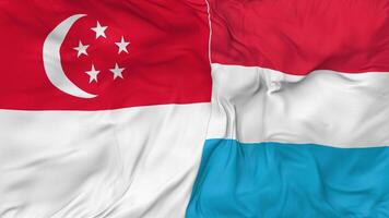 Singapore vs Luxemburg vlaggen samen naadloos looping achtergrond, lusvormige buil structuur kleding golvend langzaam beweging, 3d renderen video