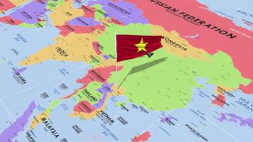 Vietnam Flag Waving in Wind, World Map Rotating around Flag, Seamless Loop, 3D Rendering video