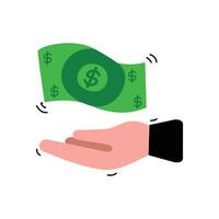 Money in hand icon. Flat illustration of money in hand. a simple vector icon for web design in flat style. Graphic design template elements of banking and finance