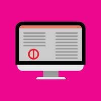 Computer screen with error message. Vector illustration of simple icon in flat style on pink background. Graphic design template elements with technology and office equipment theme