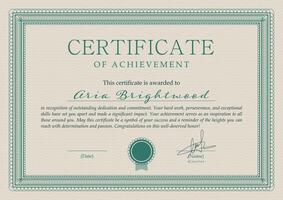Certificate or diploma in vintage style. Frame borders design. Simple Vector illustration