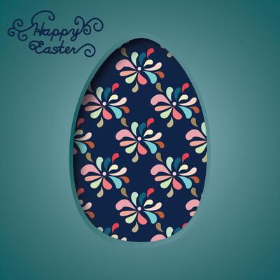 Happy Easter greeting card. 3d paper cut easter egg concept design background.
