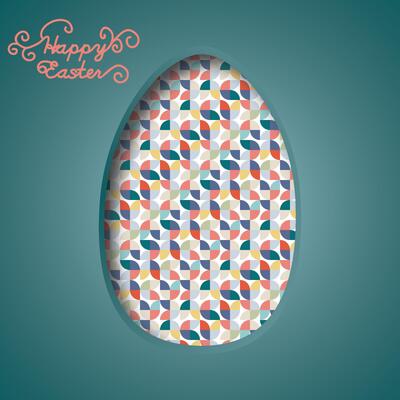 Happy Easter greeting card. 3d paper cut easter egg concept design background.