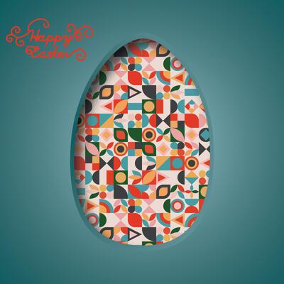 Happy Easter greeting card. 3d paper cut easter egg concept design background.