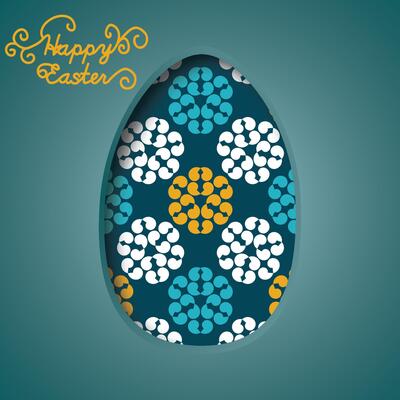 Happy Easter greeting card. 3d paper cut easter egg concept design background.