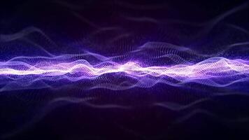 Abstract waves made of glowing white and purple particles on a dark blue background , looped video, 4k , 60 fps video