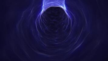 Abstract blue tunnel made of glowing waves of particles with moving camera effect , 4k , 60 fps video