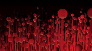 Abstract background with flying over 3D world of glowing red spheres on long stems , 4k , 60fps video