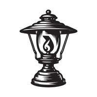 a black and white drawing of a lamp with a light on it vector