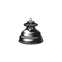 a black and white drawing of a bell with a candle in it. vector