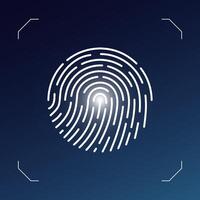 User finger scan icon. Fingerprint touch biometric id symbol. Modern account thumbprint identification security sign. User recognition scanner badge. Glowing linear vector eps logo