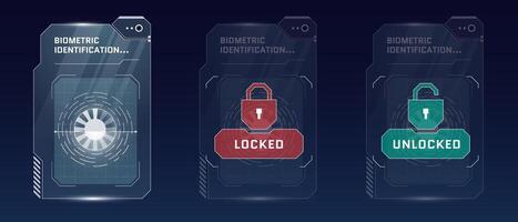 hud de retina reconocimiento biométrico carné de identidad escanear tablero concepto colocar. usuario ojo verificación escáner. persona identidad seguridad digital panel. humano retina identificación. autorización interfaz eps diseño vector