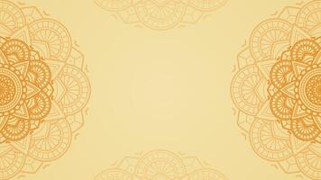 Simple Opulent Golden Yellow Blank Horizontal Vector Background with Orange Outlined Mandala Patterns