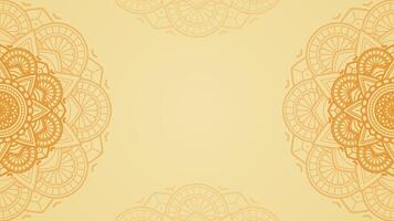 Simple Opulent Golden Yellow Blank Horizontal Vector Background with Orange Outlined Mandala Patterns