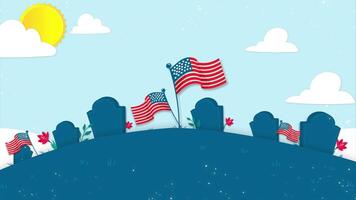 Cemetery with American flags and graves USA Background video