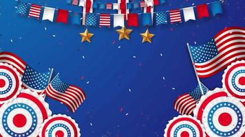 American USA flag background with stars and ribbons video