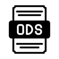 Ods spreadsheet file icon with black fill design. vector illustration.