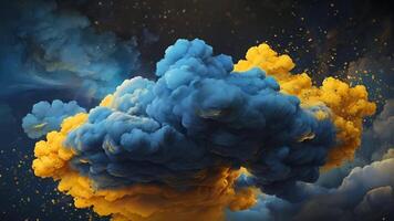 AI generated blue and yellow smoke cloud in the sky video