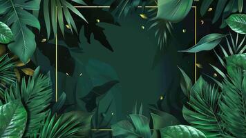AI generated Elegant seamless looping footage showcasing the graceful movement of forest plant leaves against a backdrop of deep green with golden borders. video