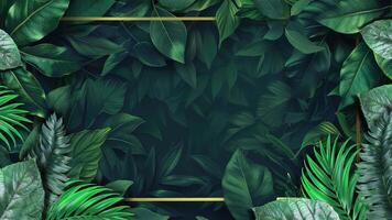 AI generated Luxurious animation displaying seamlessly looping forest plant leaves with a backdrop of deep green, adorned with elegant golden borders. video