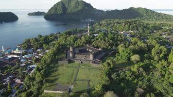 Aerial view of Fort Belgica With Banda Neira ocean In Background. Maluku, Indonesia, April 12, 2024 video