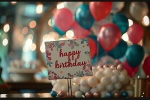 AI generated Happy Birthday card is decorated with colorful decorations and a heartfelt message symbolizing congratulations to the birthday photo