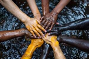 AI generated Group of people holding hands together photo