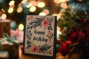 AI generated A card with the words Happy Birthday written on it in colorful and festive lettering photo