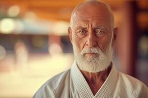 AI generated The old man exudes wisdom and experience, martial arts practitioner or trainer in traditional clothing photo