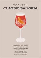 clásico sangría cóctel con rebanada de naranja y manzana. tradicional Español bebida con frutas y bayas. verano aperitivo retro mínimo póster. pared Arte impresión con alcohólico bebida. vector .