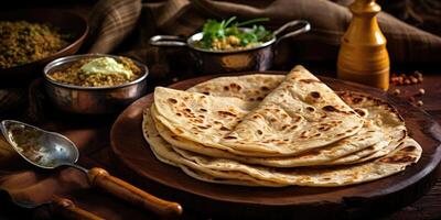 AI generated Appetizing Indian Chapati, in a restaurant. Indian national dish. Generative AI photo