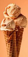 AI generated Delicious, appetizing ice cream in a cone, close-up. Generative AI photo