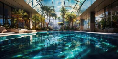 AI generated Nice big pool. Relaxation and sports, design swimming pool. Generative AI photo