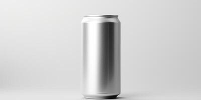 AI generated Horizontal shot of a carbonated drink can, mockup template, on light background. Generative AI photo