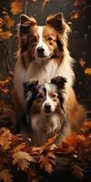 AI generated two border collie dogs in the autumn forest. Generative AI photo