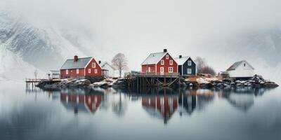 AI generated Gorgeous scandinavian style houses, Image for postcard or poster. Generative AI photo