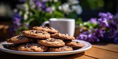 ai generado chocolate papas fritas galletas con selectivo enfocar. generativo ai foto