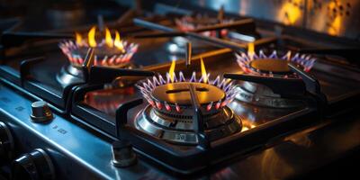 AI generated Gas burner close up, energy theme. Generative AI photo