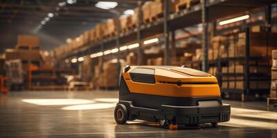 AI generated automatic robot in warehouse logistics and transport. Generative AI photo