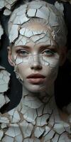 AI generated Portrait of girl with very dry skin. Theme of cosmetology. Generative AI photo