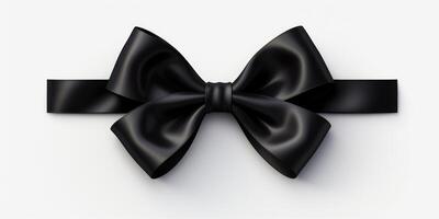 AI generated exquisite men's black silk bow tie on a white background. Generative AI photo