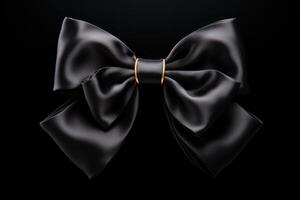 AI generated exquisite men's black silk bow tie on a black background. Generative AI photo