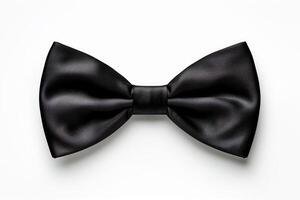 AI generated exquisite men's black silk bow tie on a white background. Generative AI photo