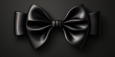 AI generated exquisite men's black silk bow tie on a black background. Generative AI photo