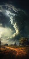 AI generated Powerful and large Tornado, hurricane close-up. Silent disaster concept. Generative AI photo