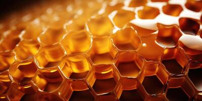 AI generated Background texture and pattern of honeycomb close-up. Macro shot of a honeycomb. Generative AI photo