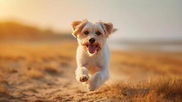 AI generated a dog running happily, realistic photo