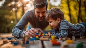 ai generado un padre obras de teatro con su hijo, familia retrato, realista foto