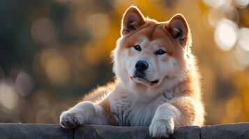 ai generado un hermosa akita inu perro en un Nevado fondo, realista foto