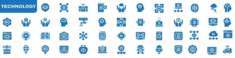Technology flat icons set. Robots, biometrics, innovation, smart, blockchain. Flat icon collection. eps 10 vector